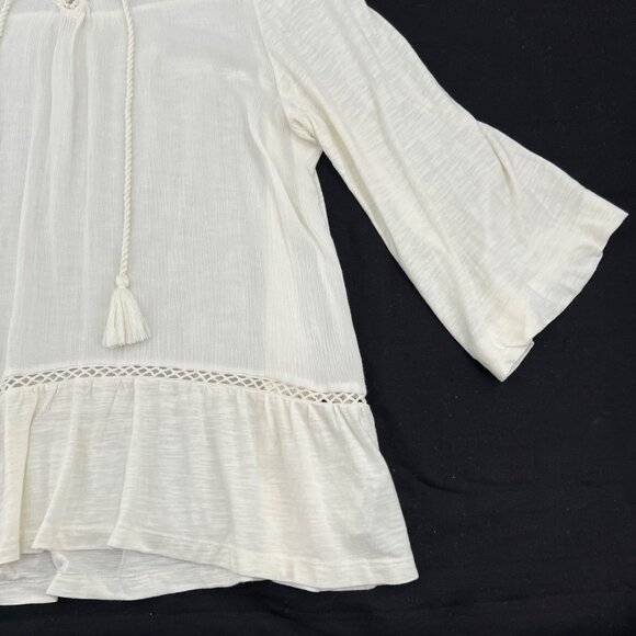 Gloria Vanderbilt Womens Peasant Blouse L Lace Trim Bell Sleeves Cotton Modal Bl - Picture 2 of 8